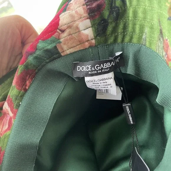 NWT DOLCE & GABBANA DOLCE & GABBANA GREEN WIDE BRIMMED FLORAL PRINT BUCKET HAT S